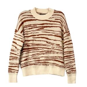4SI3NNA Sweater Rebecca Pullover Zebra Print Fuzzy Relaxed Cream Brown Medium